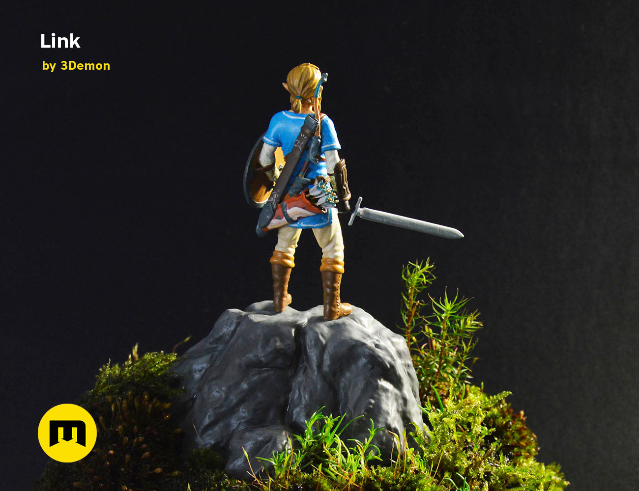 3D model render of BOTW Link Mossarium Figure STL, three-quarter view of the design