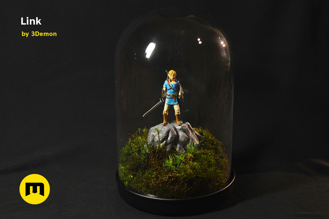 STL preview of BOTW Link Mossarium Figure STL, back detail of the design