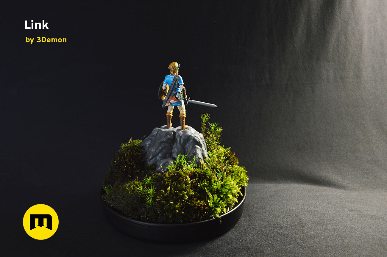 3D model of BOTW Link Mossarium Figure STL, back detail of the design