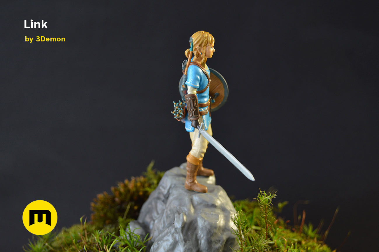 3D visualization of BOTW Link Mossarium Figure STL, side view of the design