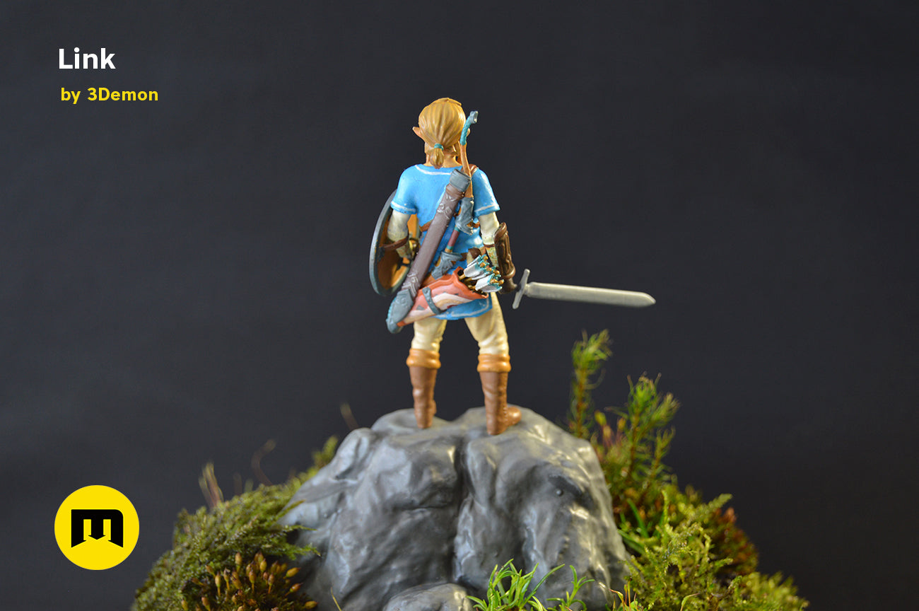 BOTW Link Mossarium Figure STL 3D print, rear view showing design details