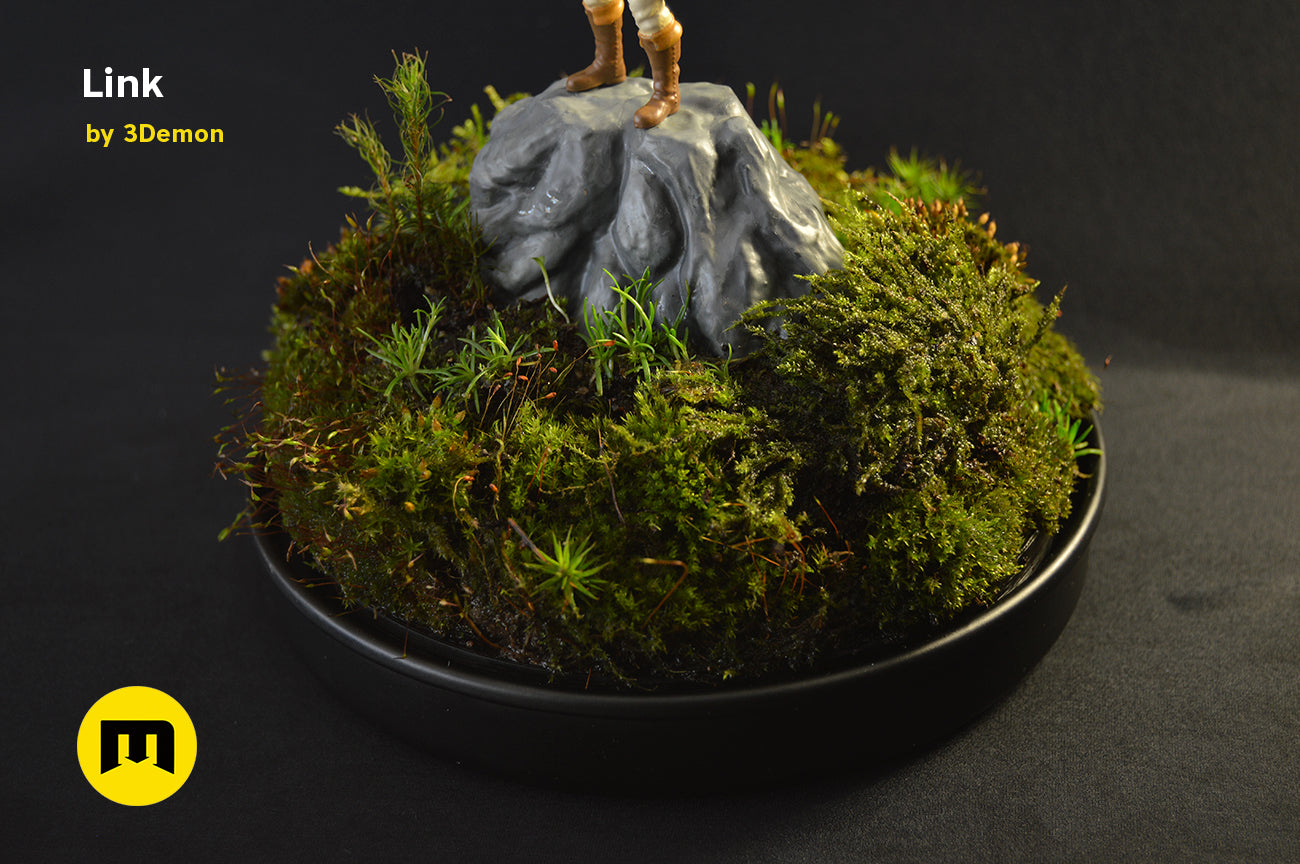 3D model render of BOTW Link Mossarium Figure STL, three-quarter view of the design