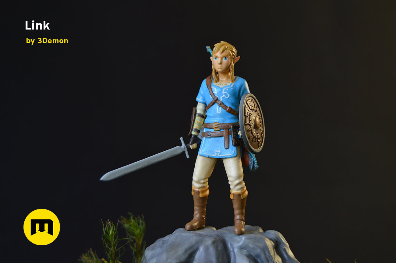STL preview of BOTW Link Mossarium Figure STL, back detail of the design