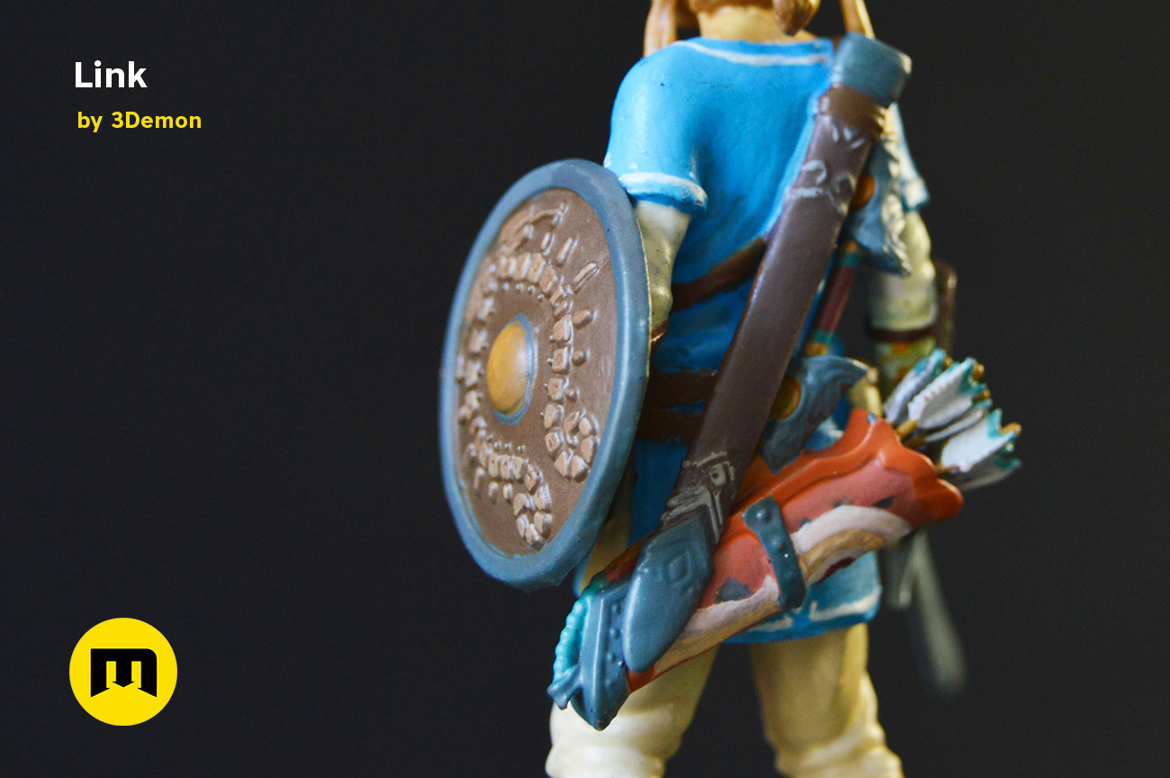 CGI render of BOTW Link Mossarium Figure STL, alternate angle of the design