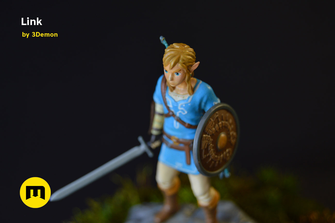 Rendered 3D model of BOTW Link Mossarium Figure STL, front view of the design