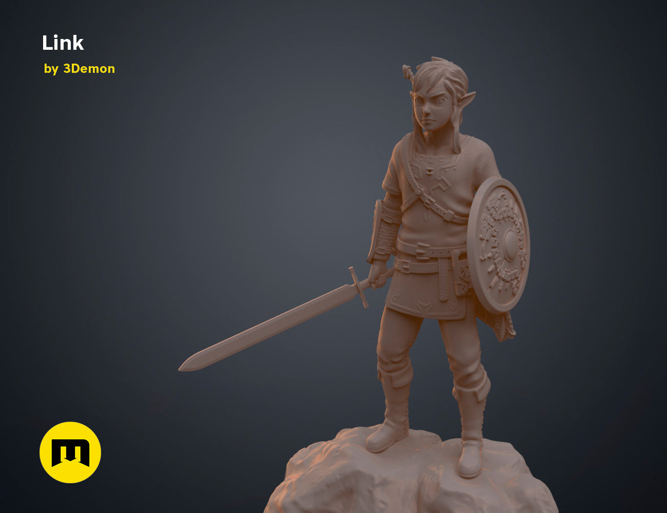 3D model of BOTW Link Mossarium Figure STL, back detail of the design
