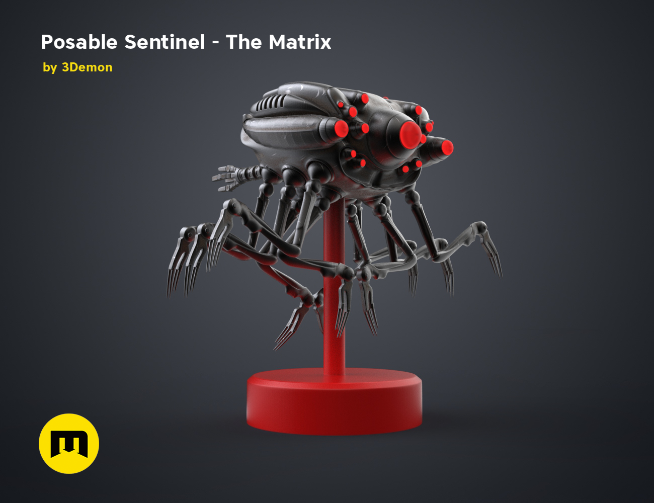 Posable Sentinel - The Matrix 3D model render, sci-fi spider-like 3D print cosplay prop