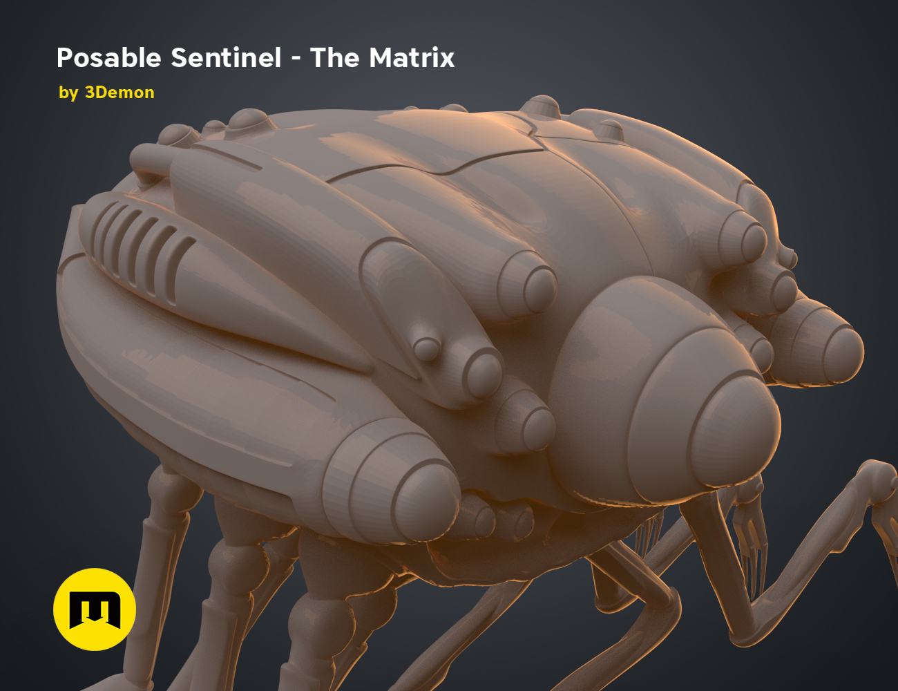Posable Sentinel - The Matrix 3D model render, detailed sci-fi security drone STL, 3D print collectible figure