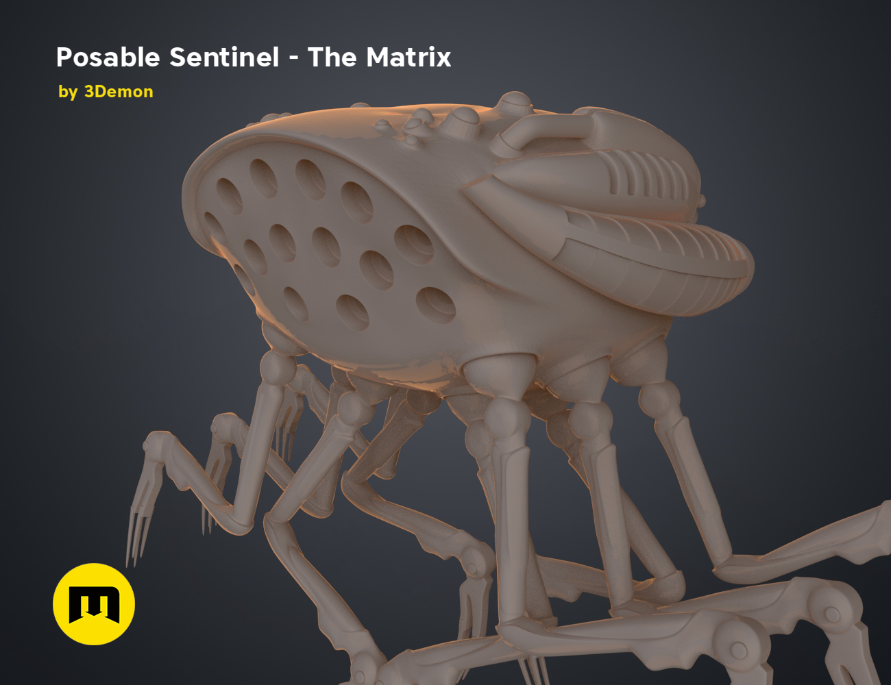 Posable Sentinel - The Matrix STL, sci-fi robot with articulated legs, 3D print cosplay prop