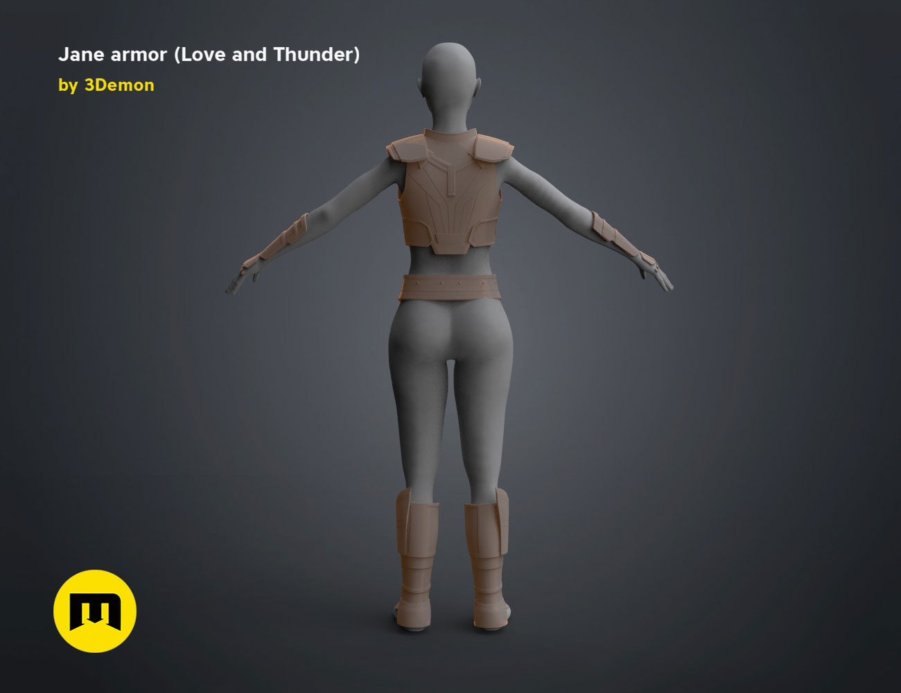 3D model render of Jane armor (Love and Thunder), brown cosplay prop, rear view STL