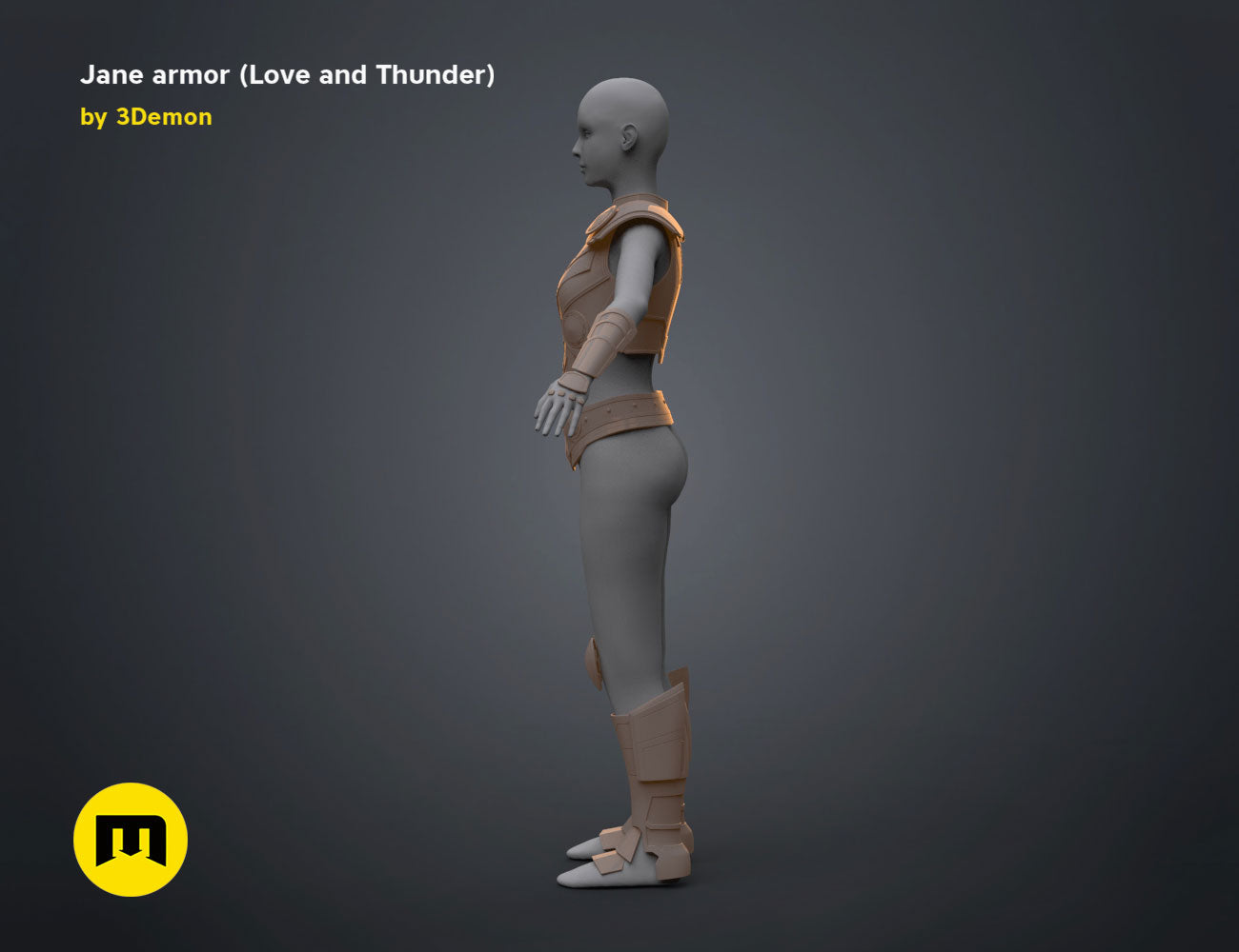 3D model render of Jane armor (Love and Thunder), brown leather cosplay prop, side view