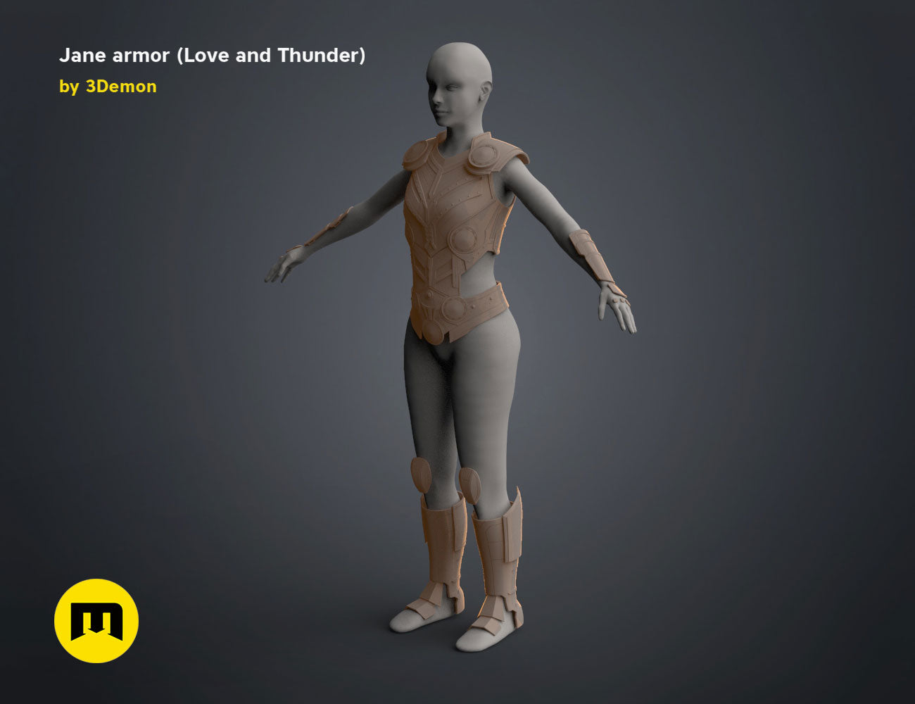 3D model render of Jane armor (Love and Thunder), detailed futuristic cosplay prop, side view
