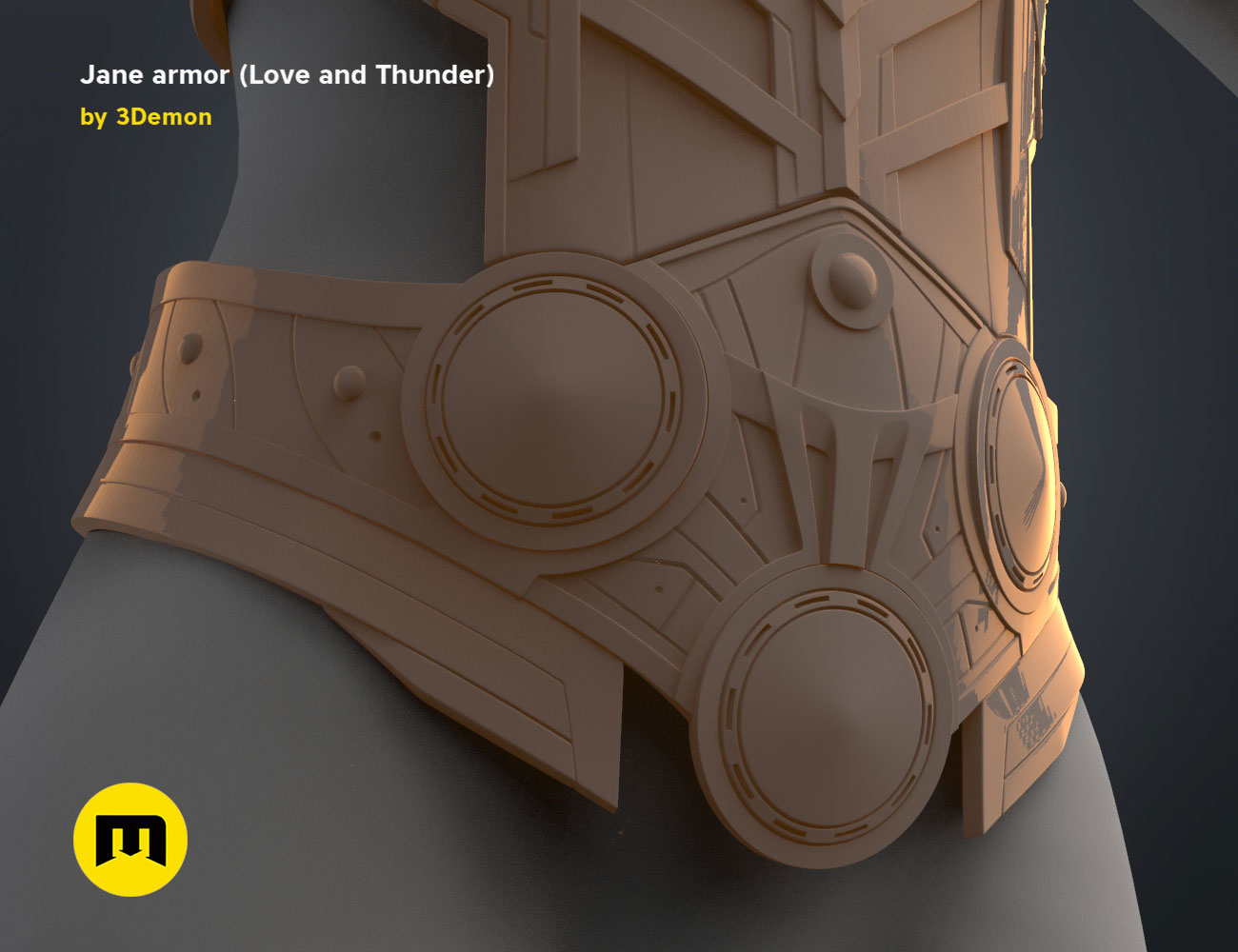 3D model render of Jane armor (Love and Thunder), detailed shoulder and chest plate, 3D print cosplay prop