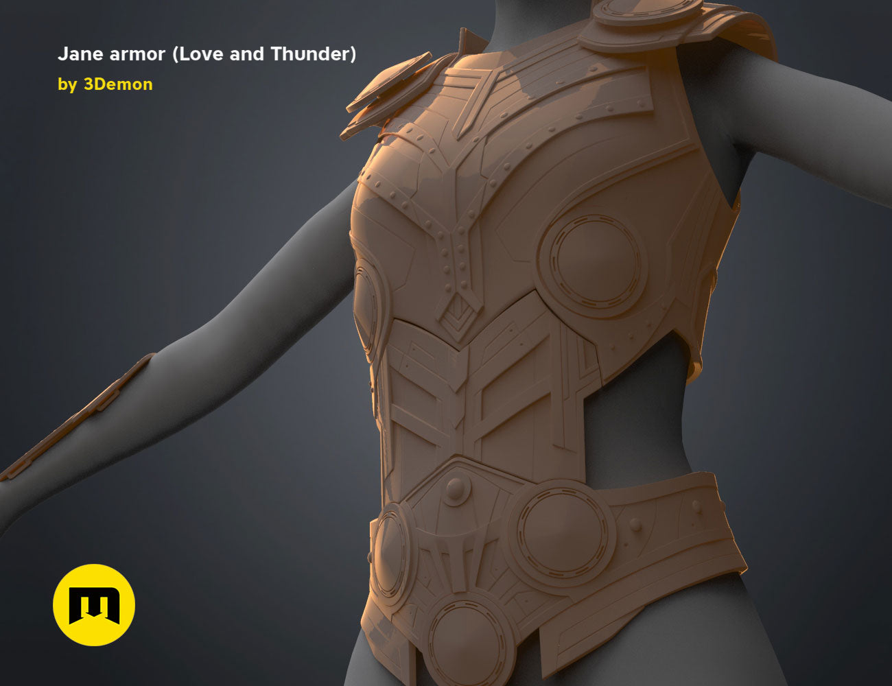 3D model render of Jane armor (Love and Thunder), detailed shoulder and chest plate, 3D print cosplay prop