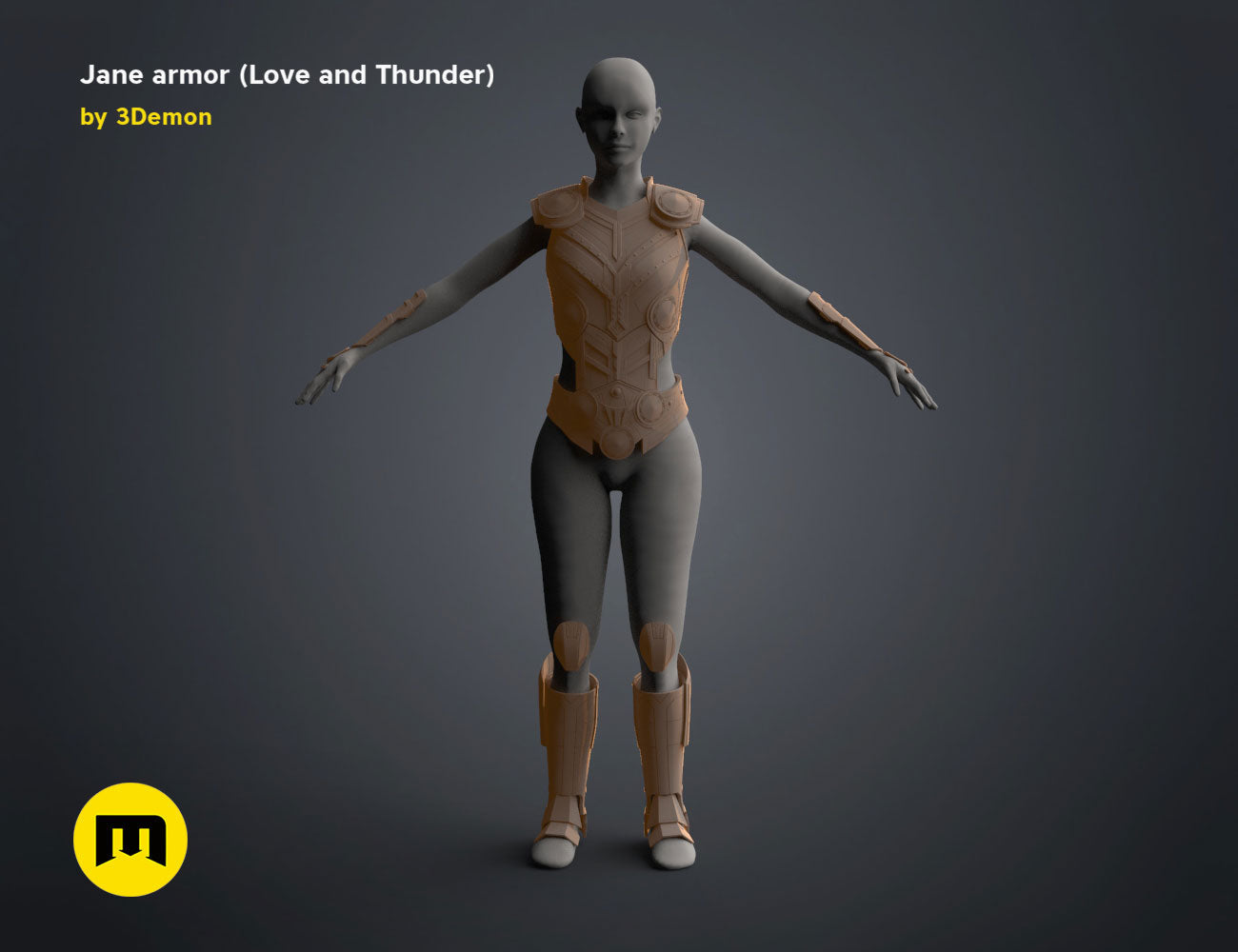 3D model render of Jane armor (Love and Thunder), front view cosplay prop 3D print