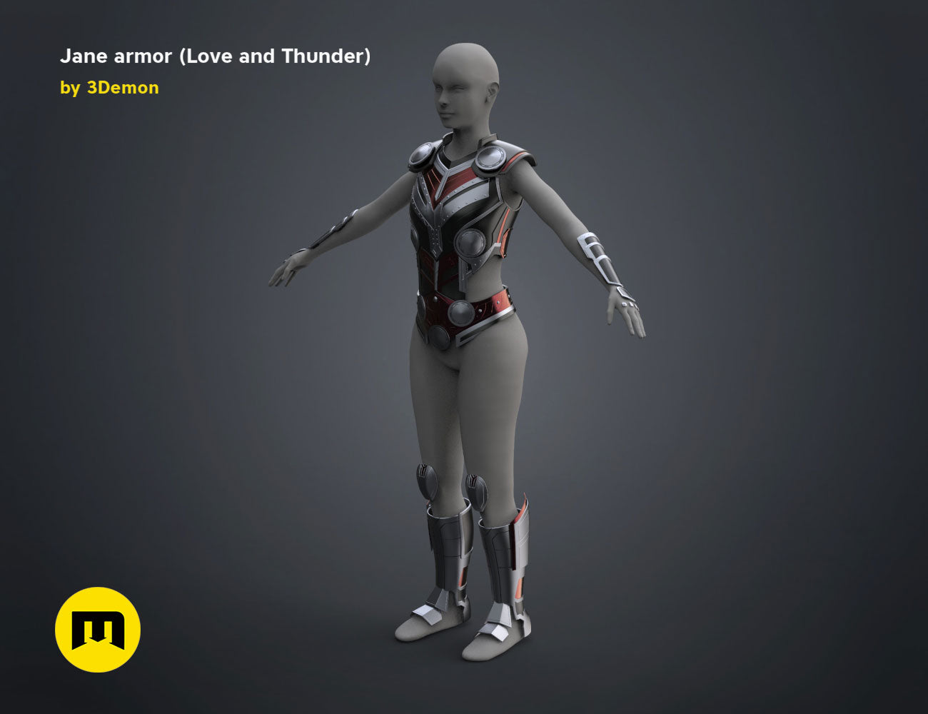 3D model render of Jane armor (Love and Thunder), futuristic cosplay prop, side view