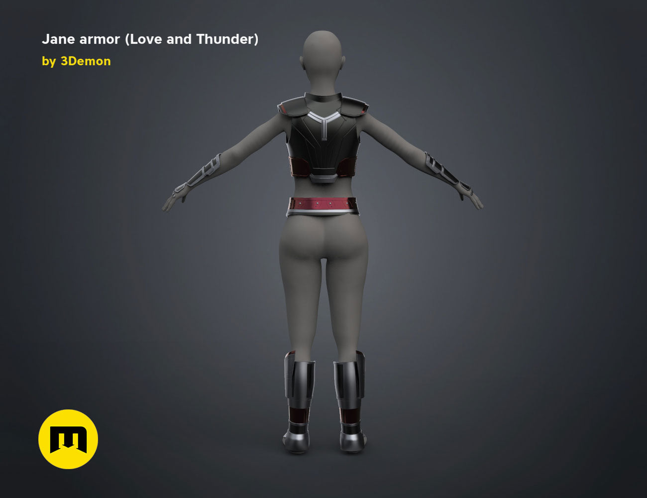 3D model render of Jane armor (Love and Thunder), rear view cosplay prop, 3D print