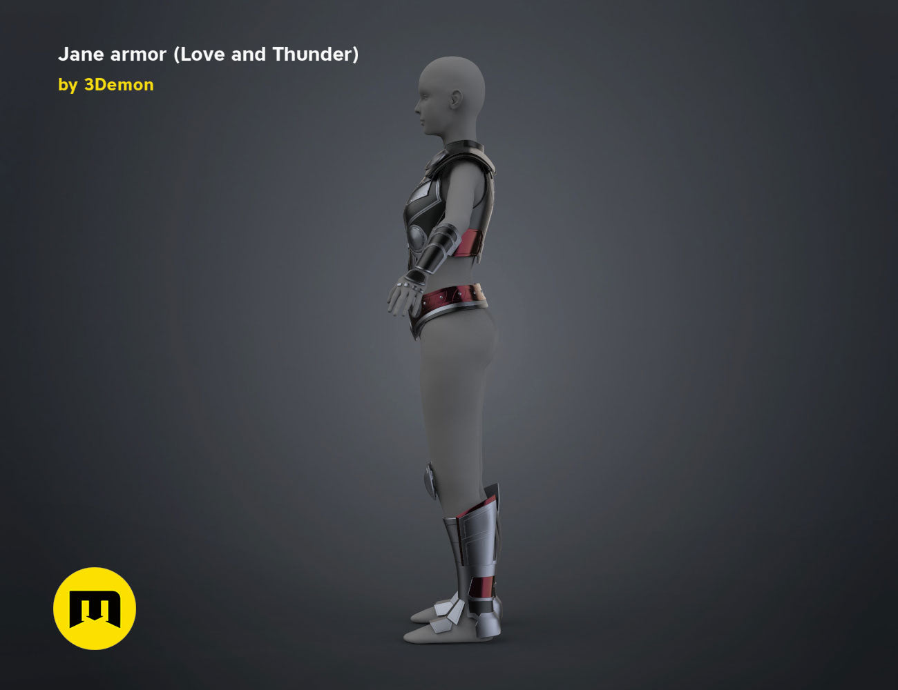 3D model render of Jane armor (Love and Thunder), side view cosplay prop, 3D print