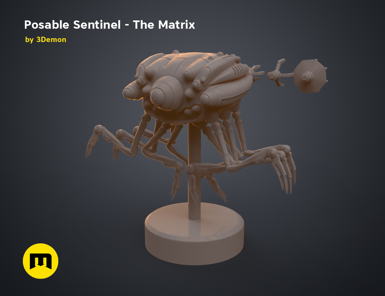 Posable Sentinel - The Matrix 3D model render, sci-fi spider-like 3D print cosplay prop