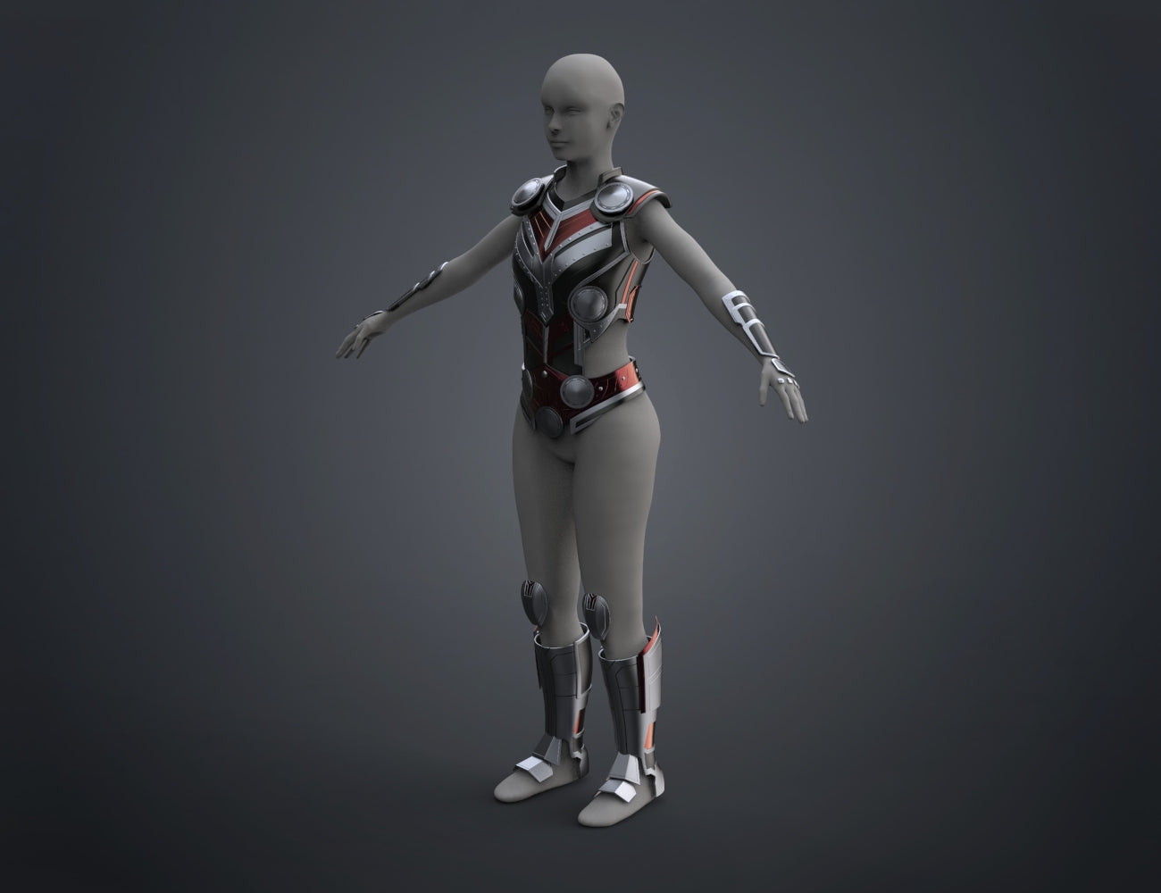 3D model render of Jane Armor (Love and Thunder), sleek futuristic cosplay prop, 3D print