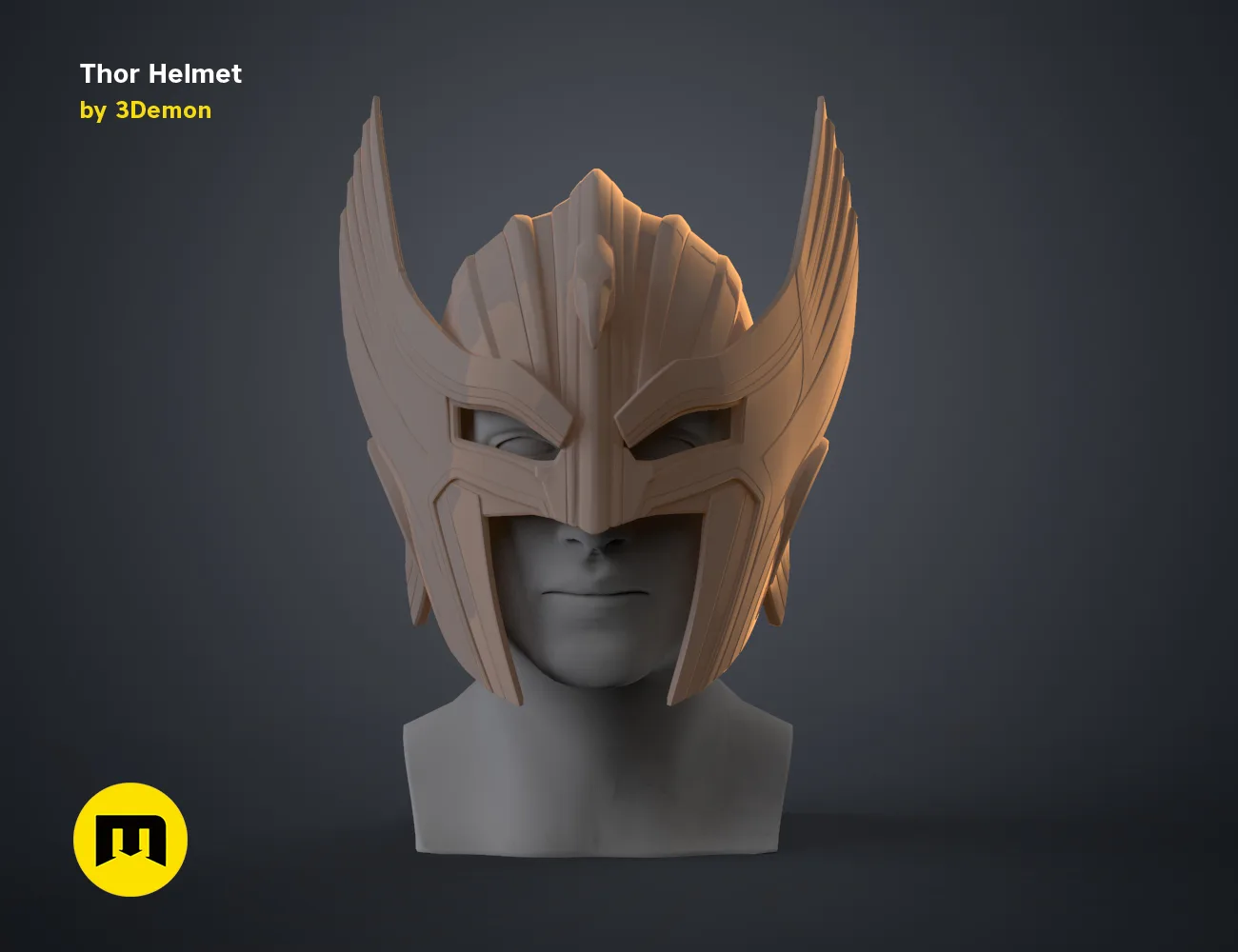 3D model render of Thor Helmet Love and Thunder, detailed winged cosplay prop, 3D print