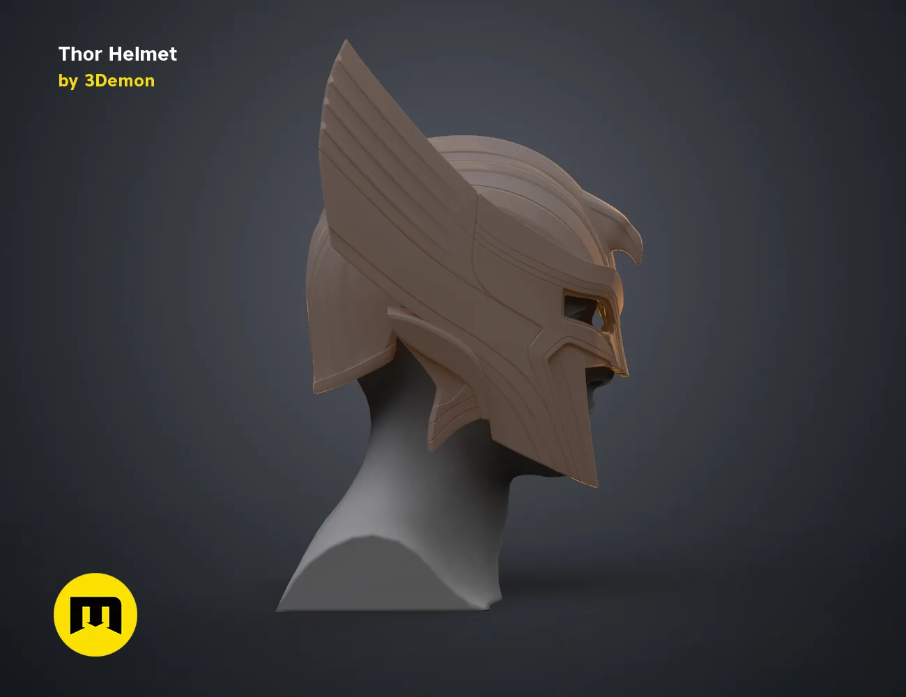 3D model render of Thor Helmet (Love and Thunder), side view, 3D print cosplay prop