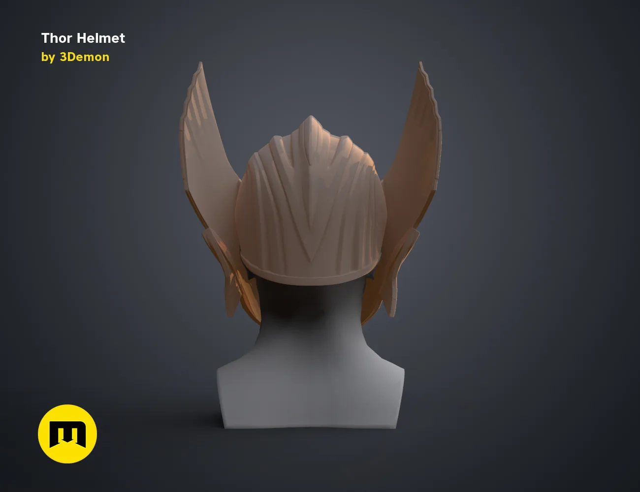 3D model render of Thor Helmet (Love and Thunder), winged front view, 3D print cosplay prop