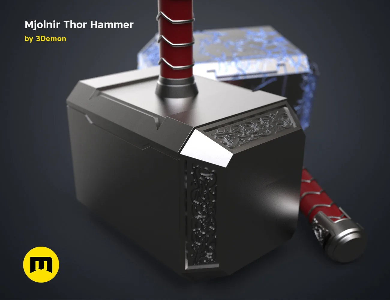 Mjolnir Thor Hammer STL, Love and Thunder CGI render, detailed weapon cosplay prop