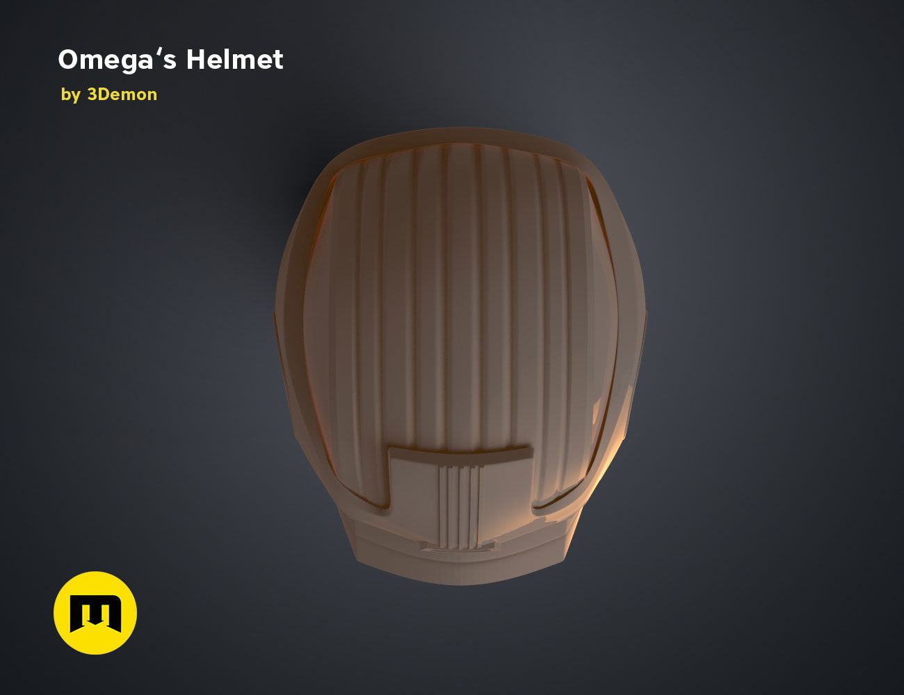 Digital 3D render of Omega’s Helmet – Bad Batch S2, front view, 3D print cosplay prop