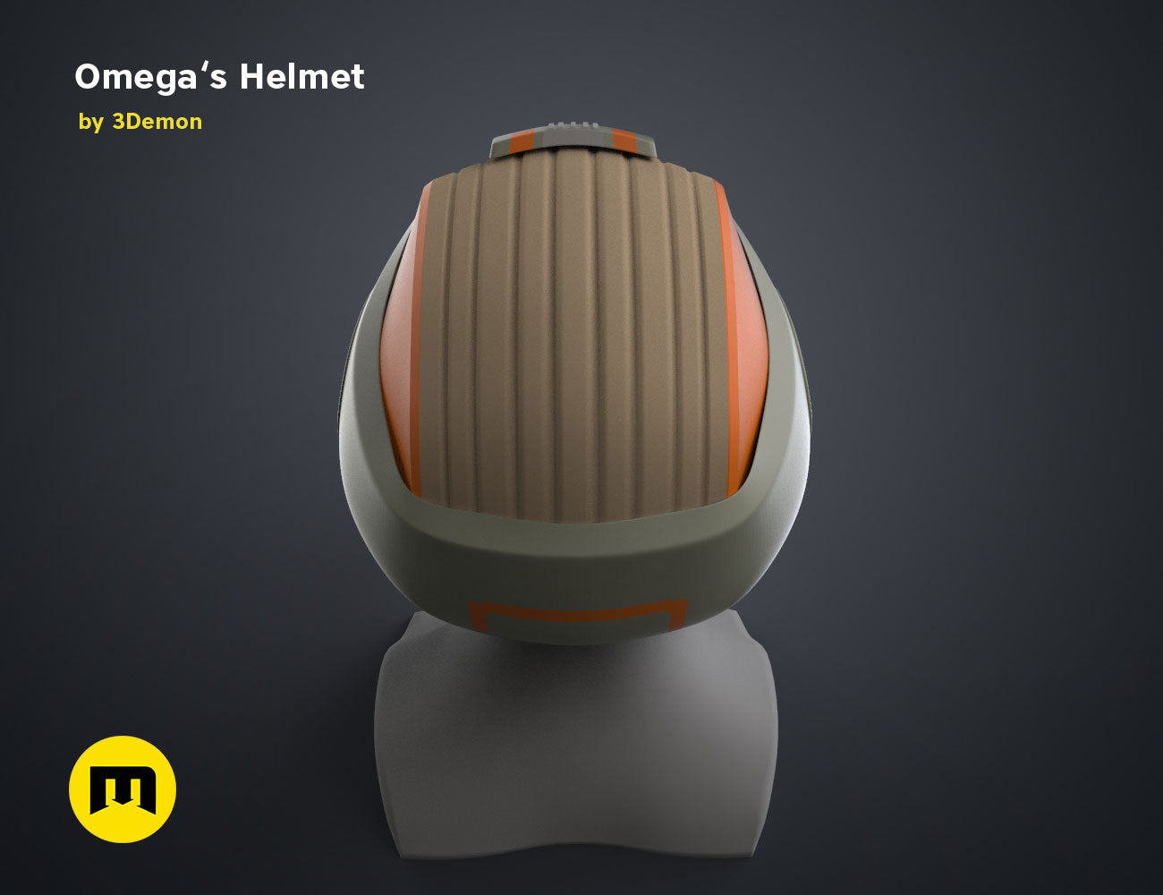 Digital 3D render of Omega’s Helmet – Bad Batch S2, textured ridged visor, 3D print cosplay prop