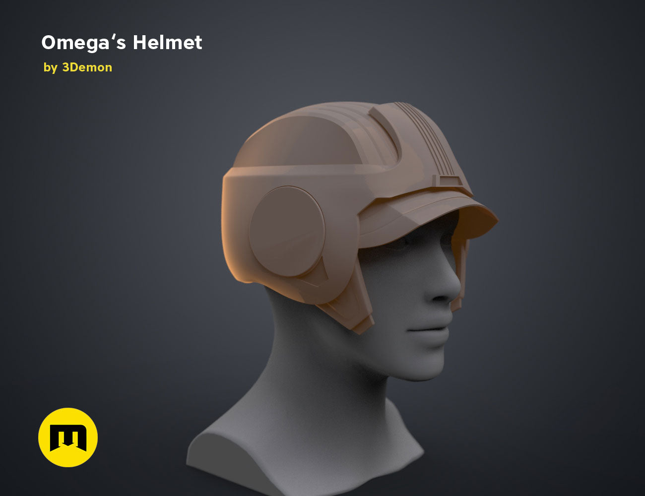 Digital 3D render of Omega’s Helmet – Bad Batch S2, side view cosplay prop, 3D print