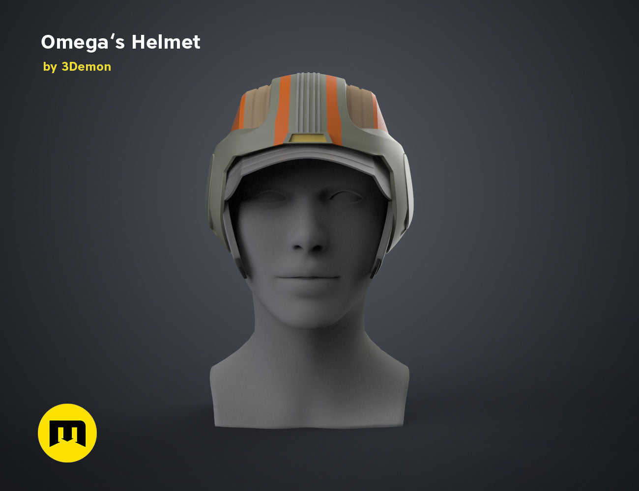 Digital 3D render of Omega’s Helmet – Bad Batch S2, front view, 3D print cosplay prop
