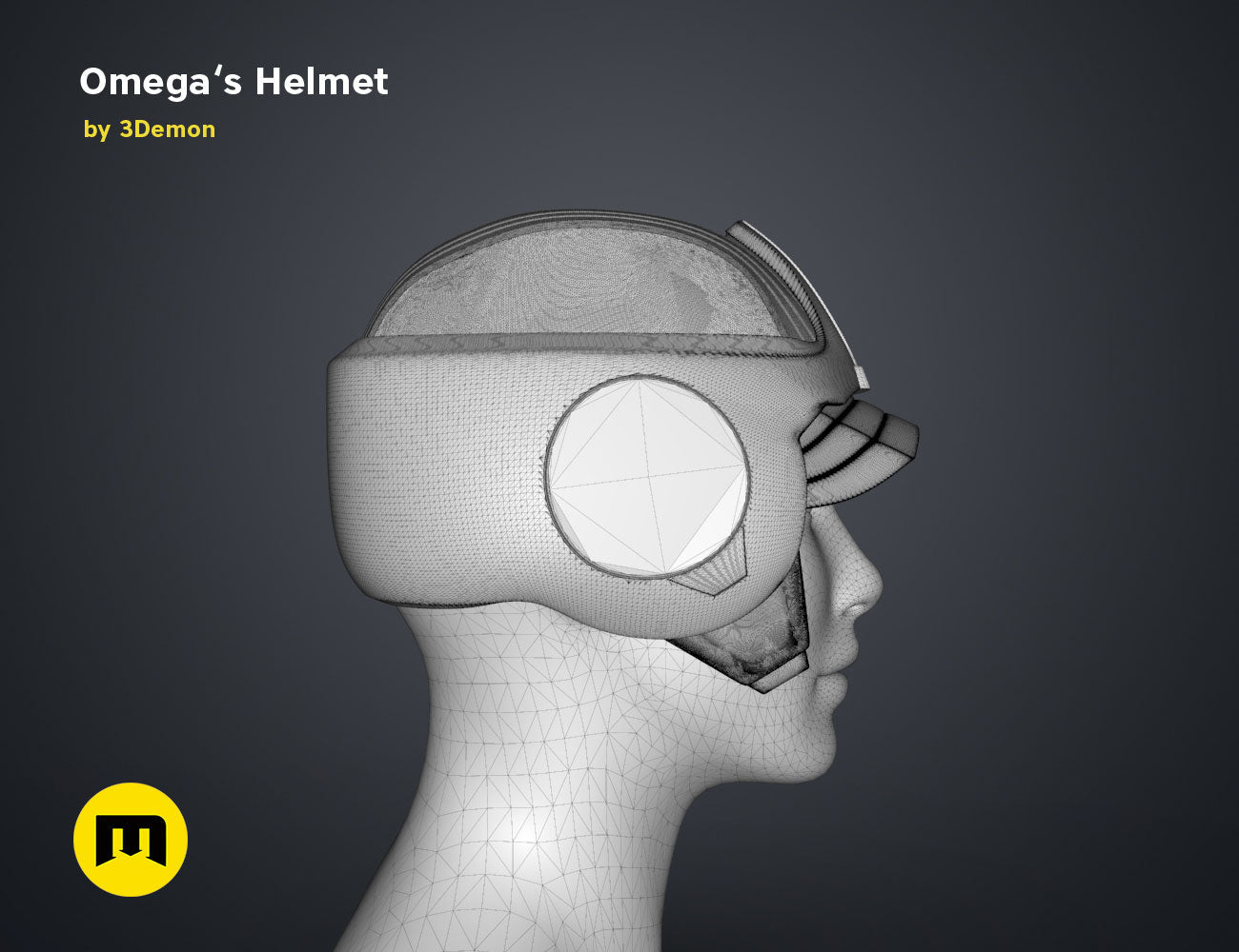 Wireframe mesh render of Omega’s Helmet – Bad Batch S2 STL, side polygon mesh with eye lens detail, 3D print cosplay ...