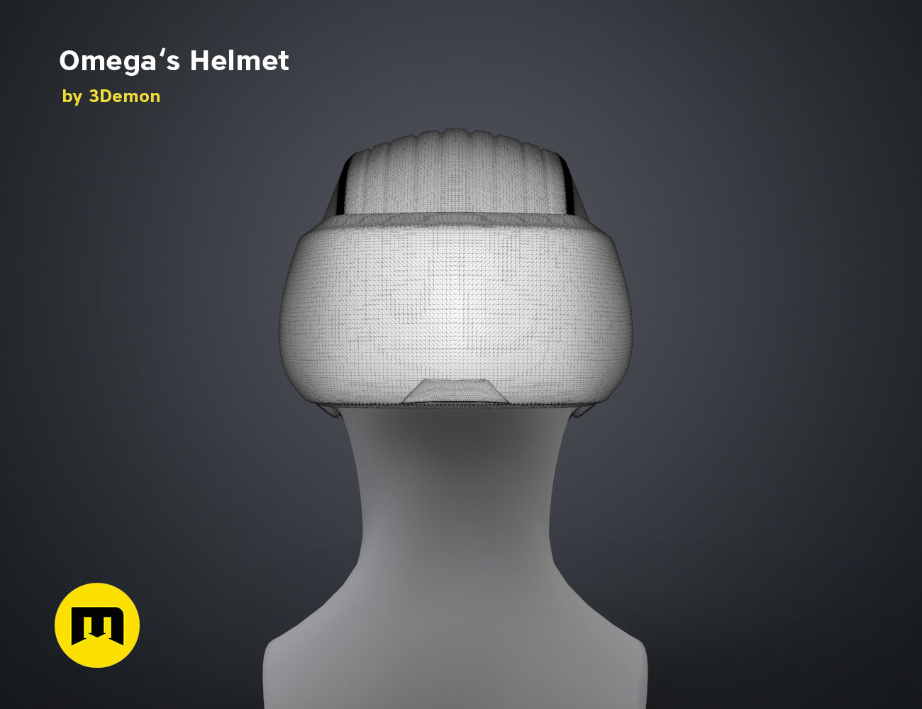 Digital 3D render of Omega’s Helmet Bad Batch S2 cosplay prop, front view, 3D print STL