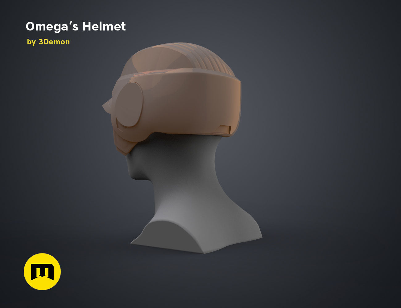 Digital 3D render of Omega’s Helmet – Bad Batch S2, side view, 3D print cosplay prop