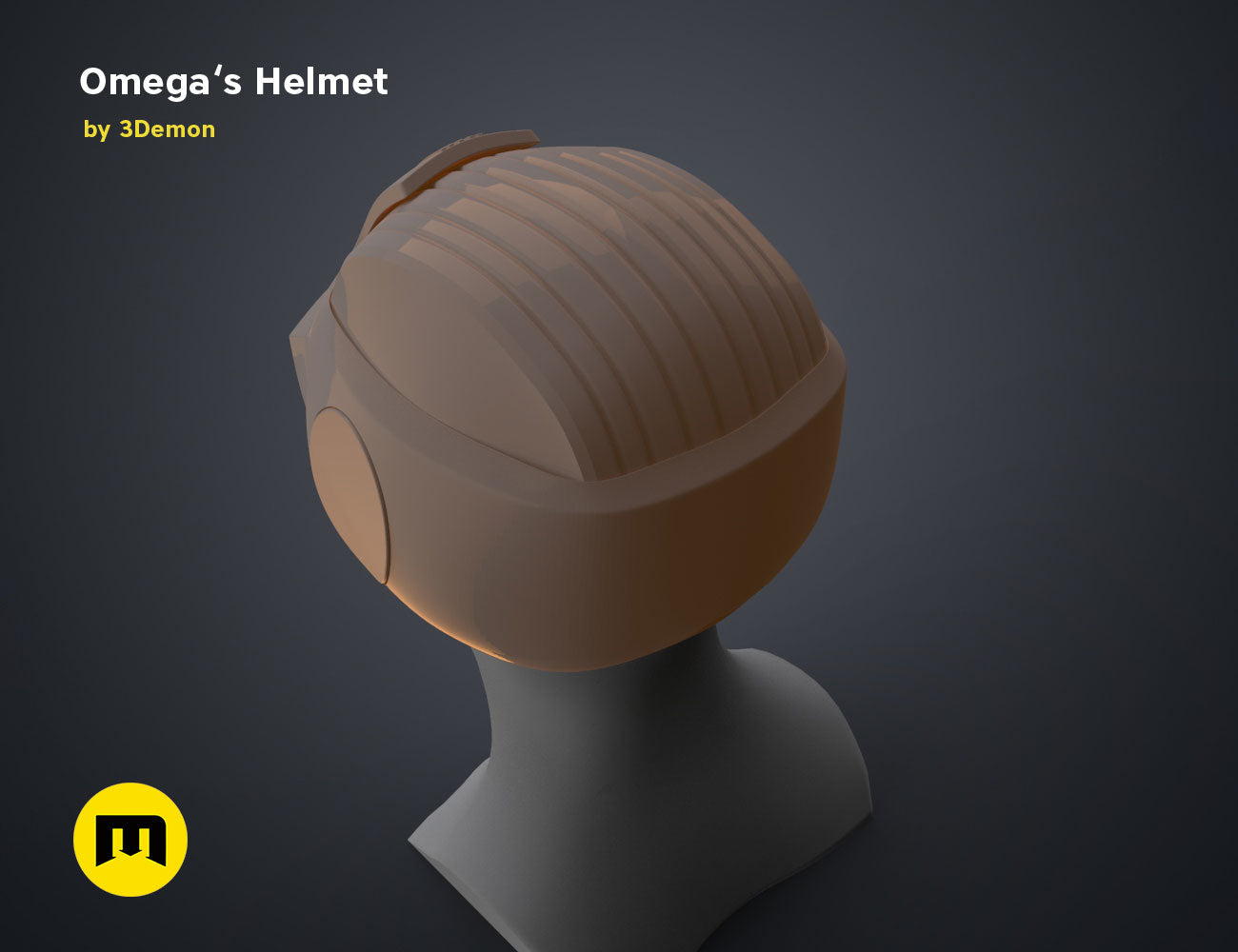 Digital 3D render of Omega’s Helmet – Bad Batch S2, textured brown sci-fi cosplay prop, 3D print