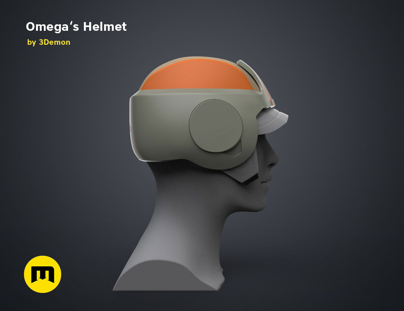 Digital 3D render of Omega’s Helmet – Bad Batch S2, side view, 3D print cosplay prop.
