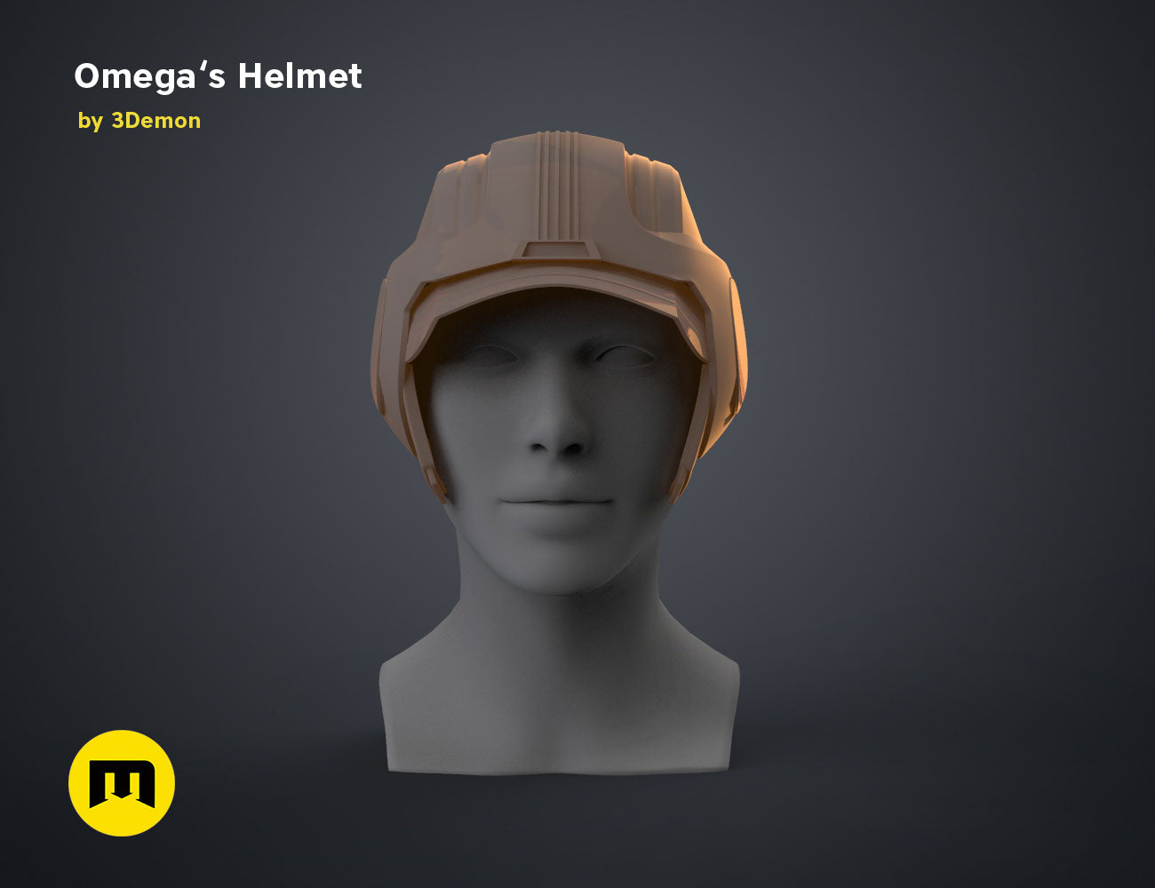 Digital 3D render of Omega’s Helmet – Bad Batch S2 cosplay prop, front view 3D print