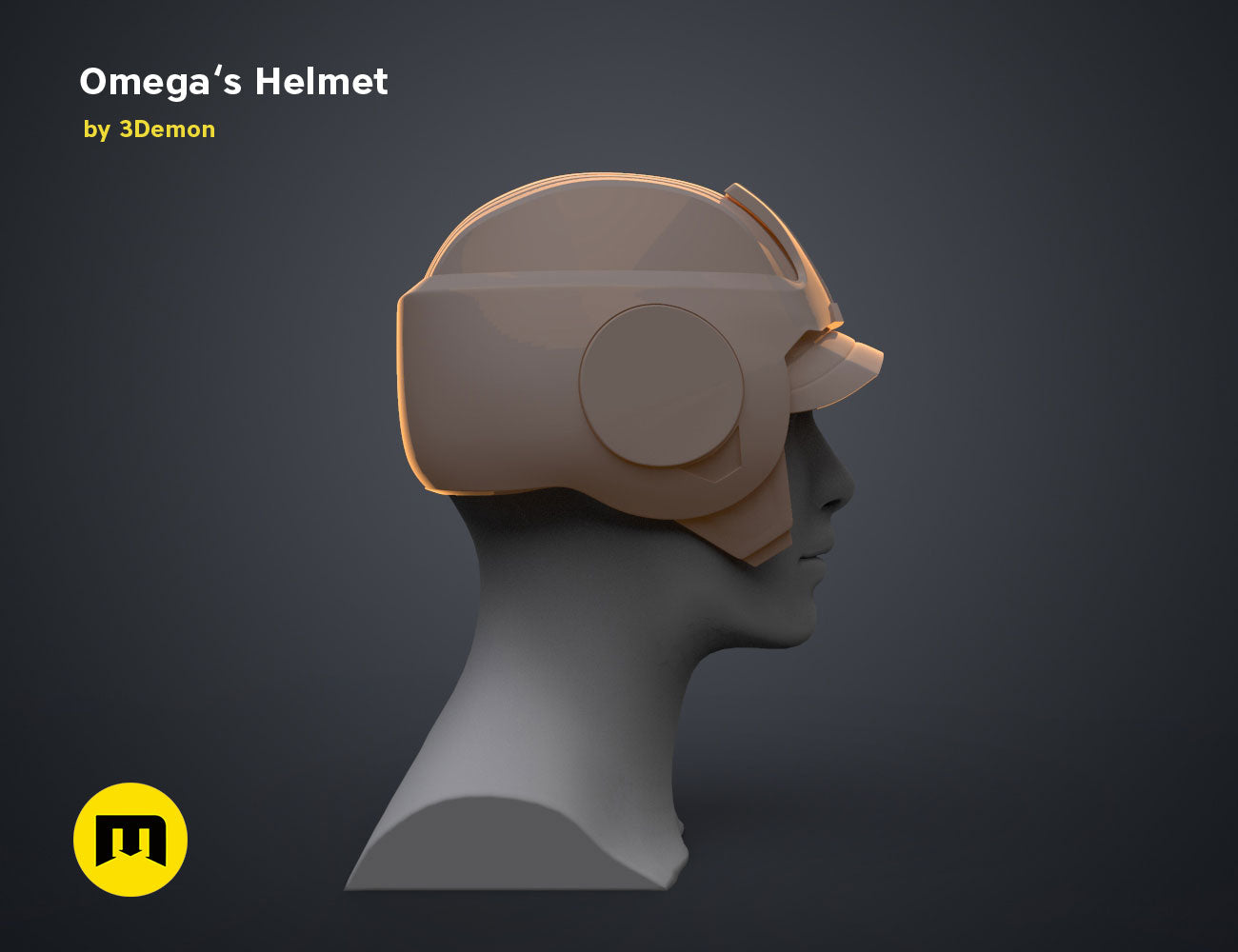 Digital 3D render of Omega’s Helmet – Bad Batch S2, side view, 3D print cosplay prop