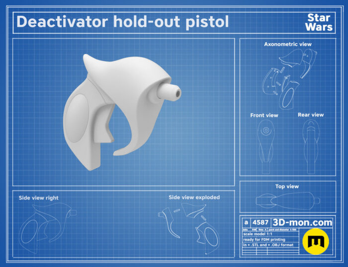 Deactivator Hold-Out Pistol (Satine Kryze) — 3D printable STL model