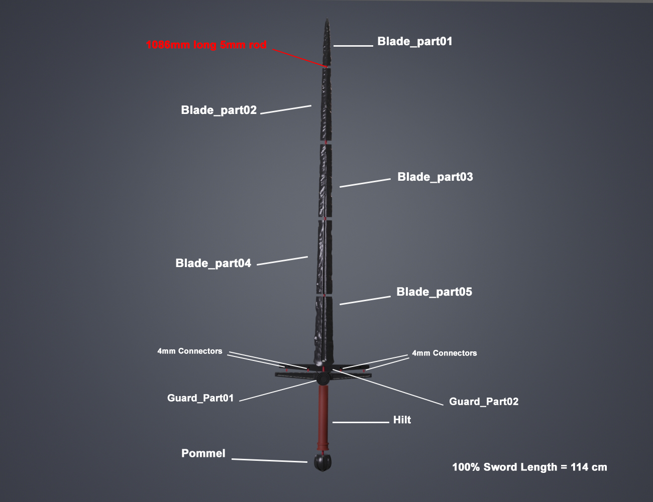 Printable 3D model of Necrosword (Love and Thunder) STL, three-quarter view of the design