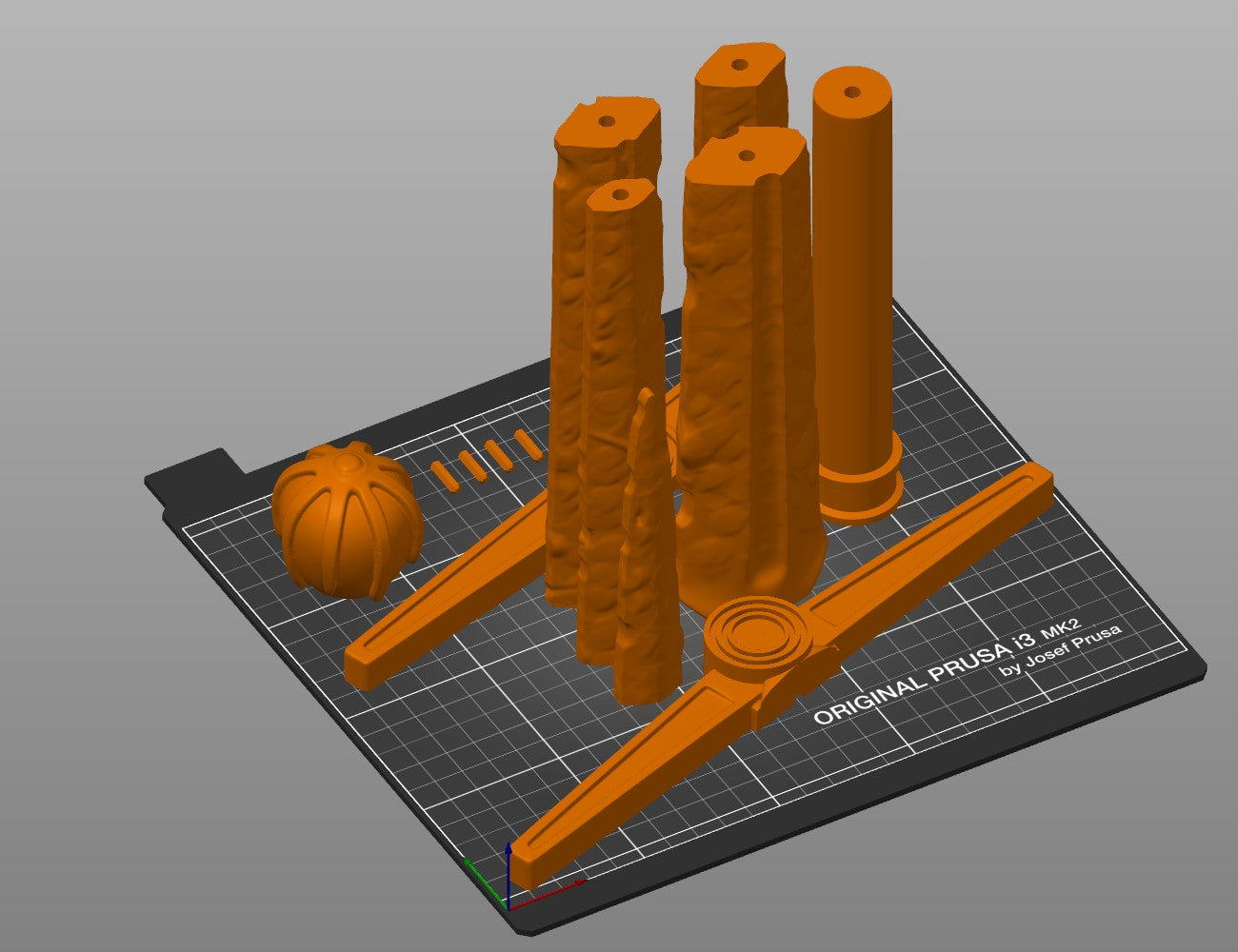 Slicer screenshot of Necrosword (Love and Thunder) STL, 3D print parts layout on print bed