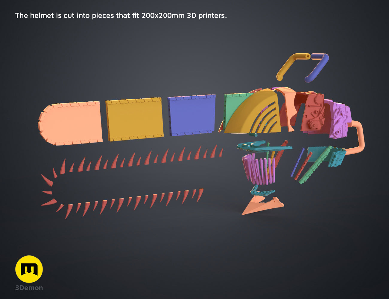Disassembled parts of Chainsaw Man Set & Pochita, 12 colorful 3D printed pieces for cosplay prop.