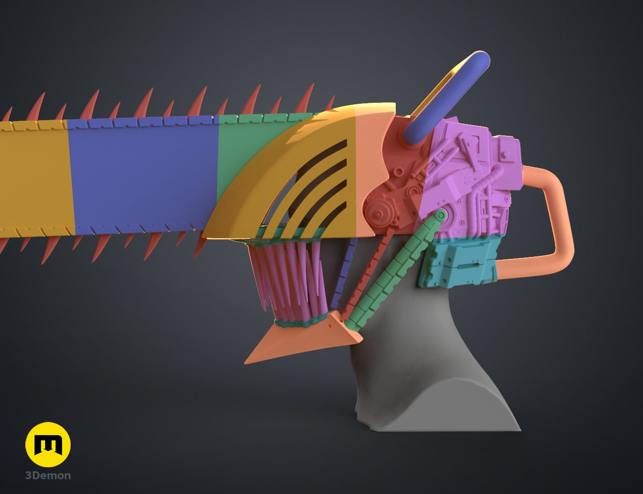 Exploded view of Chainsaw Man Set & Pochita 3D print, 7 colorful parts, cosplay prop.