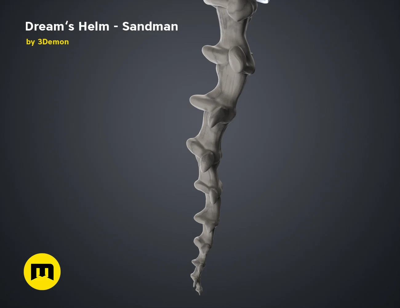Printable 3D model of Dream’s Helm Sandman, grey textured 12-pronged cosplay prop.