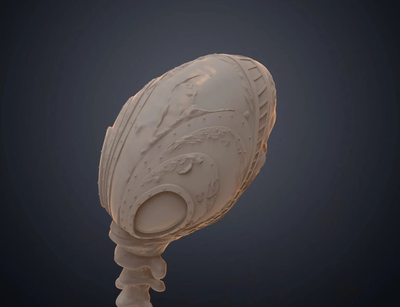 Textured 3D render of The Sandman’s helm STL, dark grey textured cosmic visor with rivets.