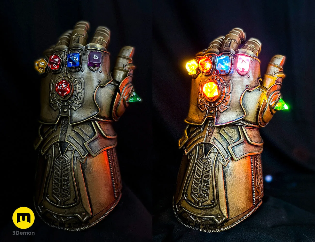The Infinity Gauntlet - Wearable DnD Dice Holder STL 3D print, rear view showing design details