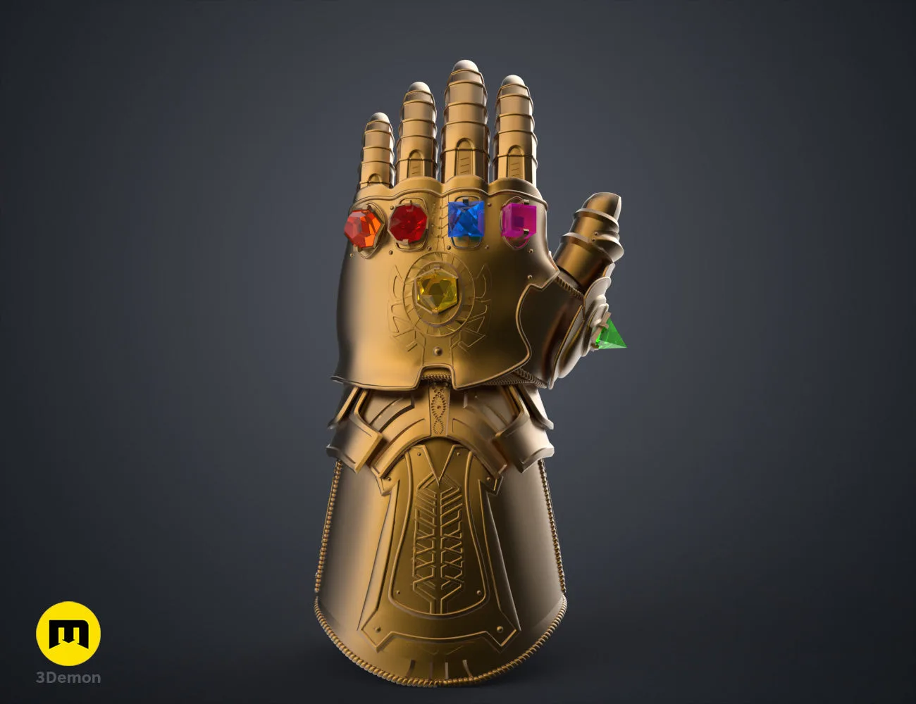 Wireframe mesh render of The Infinity Gauntlet - Wearable DnD Dice Holder STL, alternate angle of the design