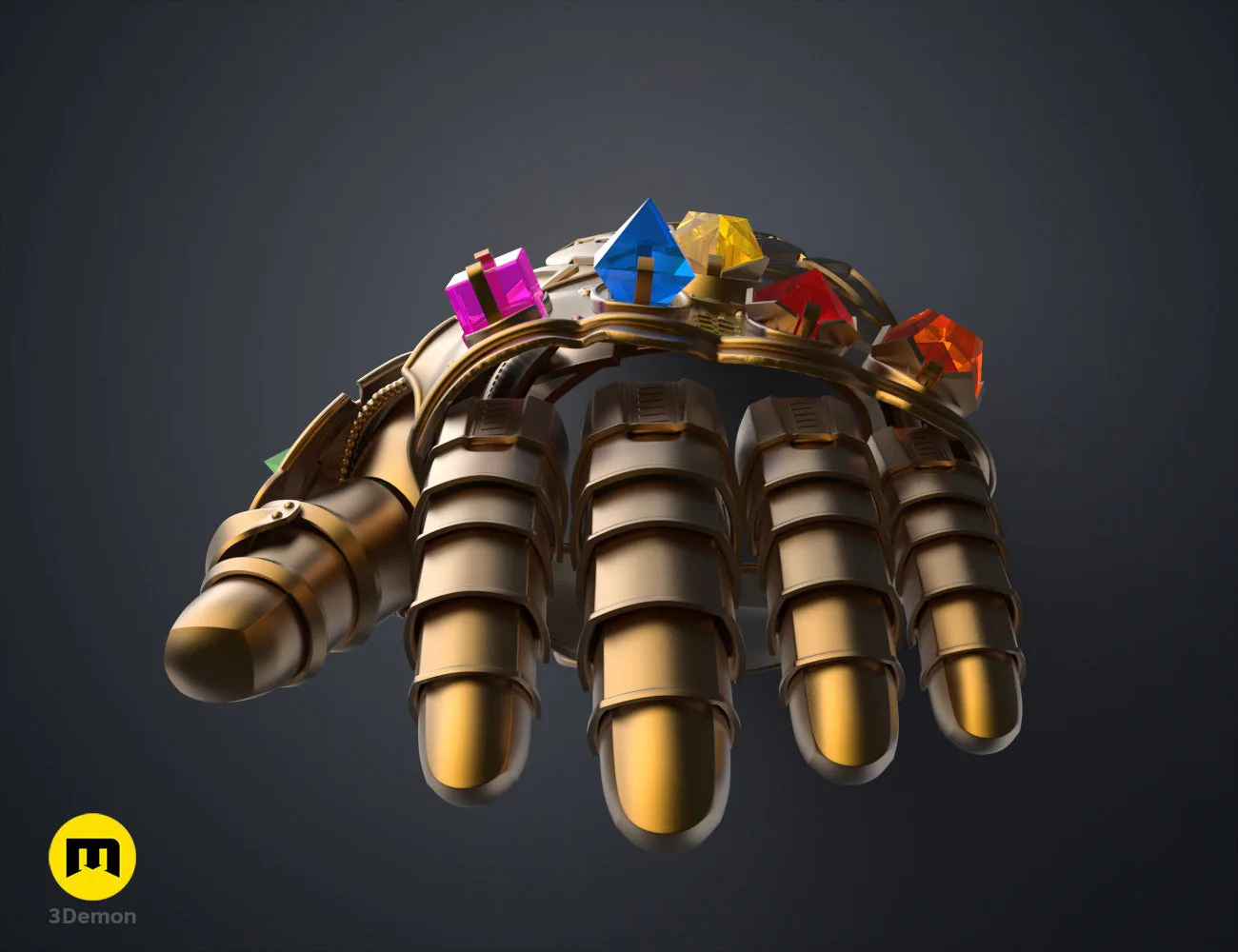 3D visualization of The Infinity Gauntlet - Wearable DnD Dice Holder STL, side view of the design