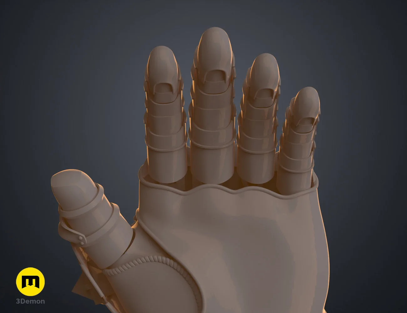 3D print preview of The Infinity Gauntlet - Wearable DnD Dice Holder STL, rear view of the design